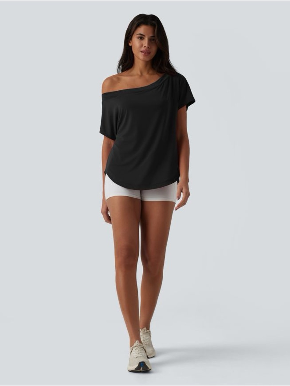NWT HALARA MEDIUM One Shoulder Short Sleeve Curved Hem Top w/ Bra